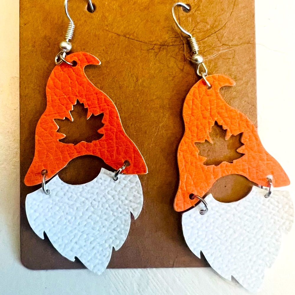 3/$20 - Fall Gnome Faux Leather Earrings